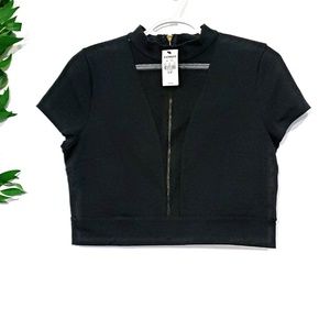2/$30 NWT Express Black Sheer Zip Back Crop Top